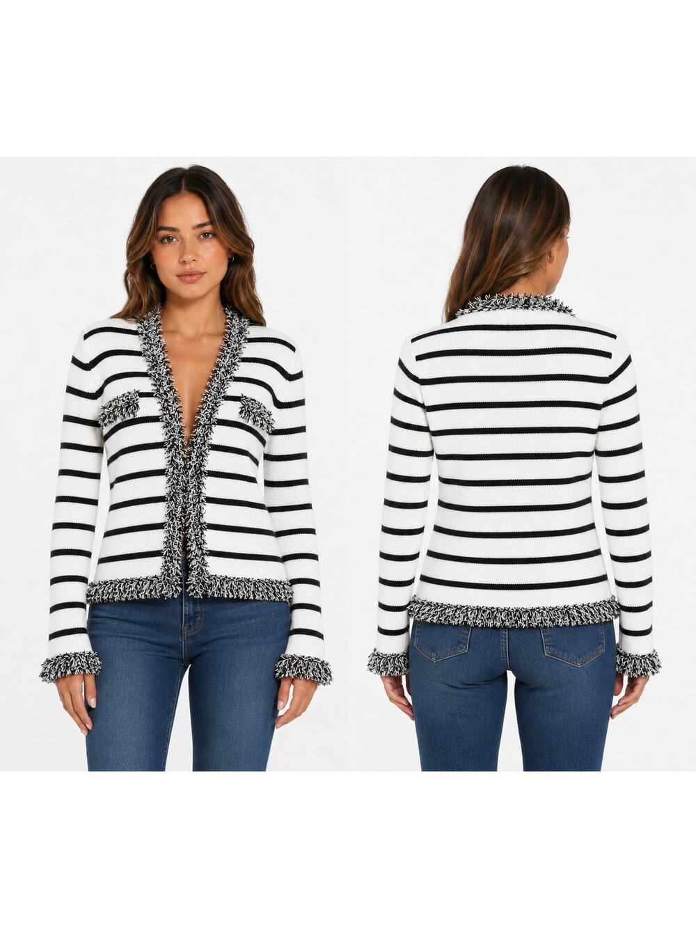 Cache Knit Top Jacket Sweater M/L Metallic Kissed Eyelash Trim Stretch $128 NWT